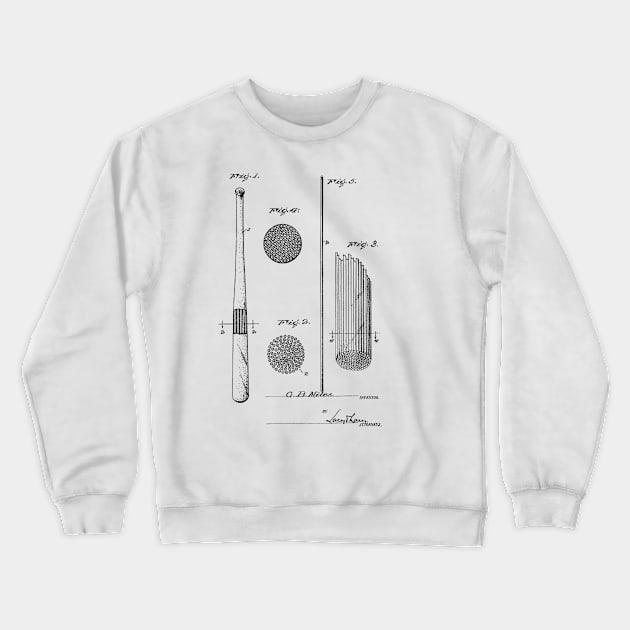 Baseball Bat Vintage Patent Hand Drawing Crewneck Sweatshirt by TheYoungDesigns